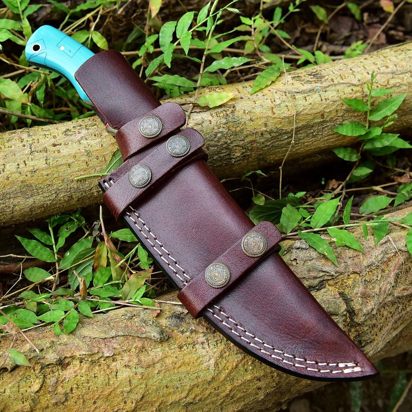 Premium Custom Damascus Steel Hunting Knife – 10-Inch Blade with Ergonomic Resin Handle & Leather Sheath - Korvel