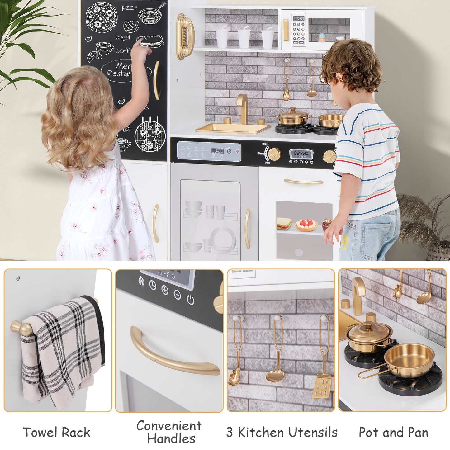 Cuisine de jeu fictif avec ustensiles pour enfants de 3 ans et plus - Blanc