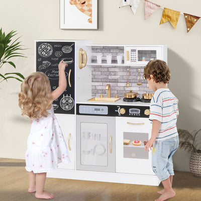Pretend Play Kitchen with Utensils for Kids Aged 3+ - White