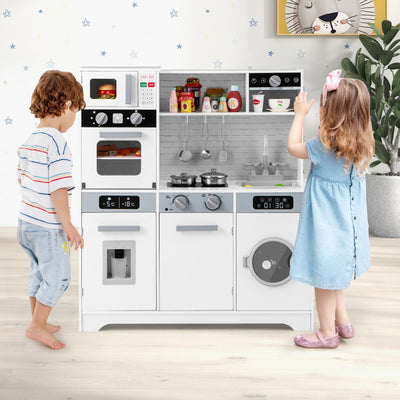 Wooden Pretend Play Kitchen Set with Real Lights & Sounds