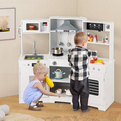Wooden Pretend Play Kitchen Set with Real Sounds and Lights
