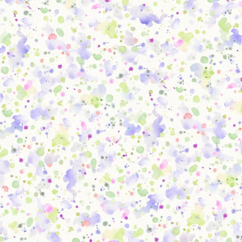 Tissu en coton à éclaboussures de peinture violet et vert - Largeur 108"