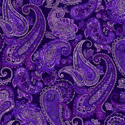 Purple Parkside Large Embroidered Paisley Fabric Per Yard