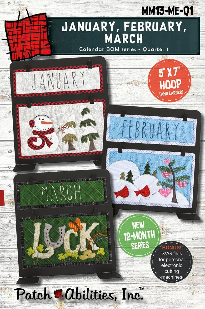 Série de motifs de broderie machine du calendrier du premier trimestre