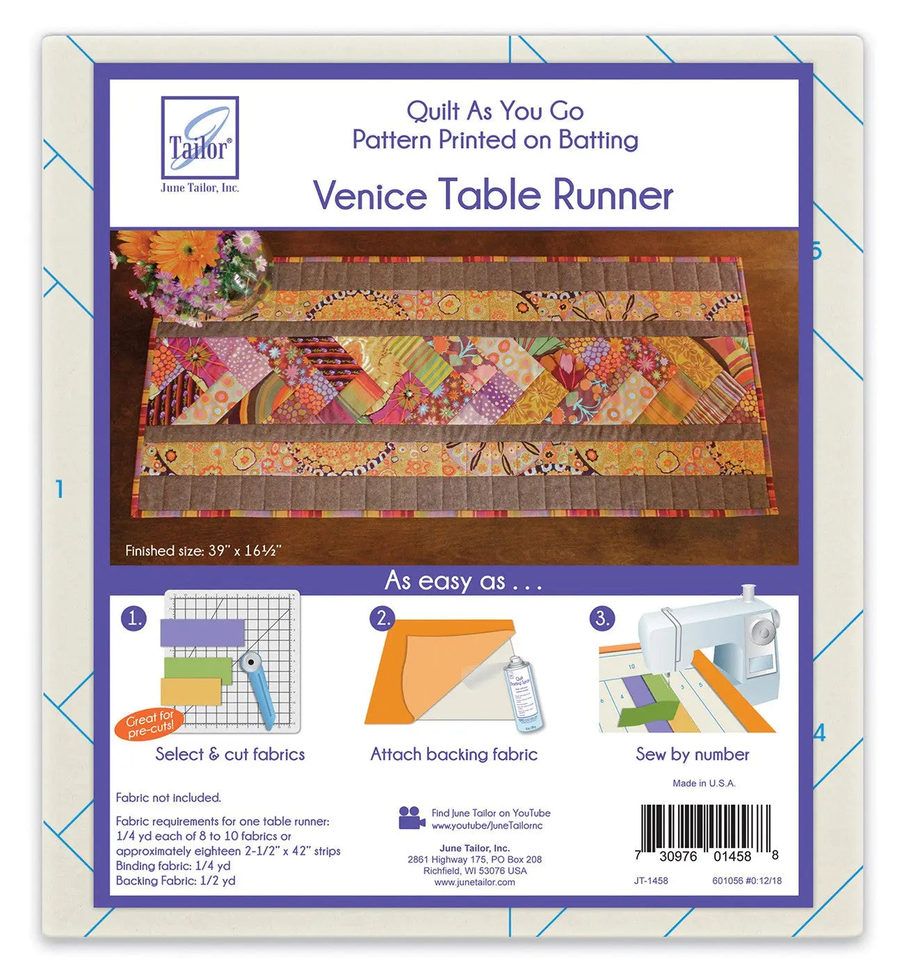 Patrón de Caminera de Mesa Quilt As You Go Venice