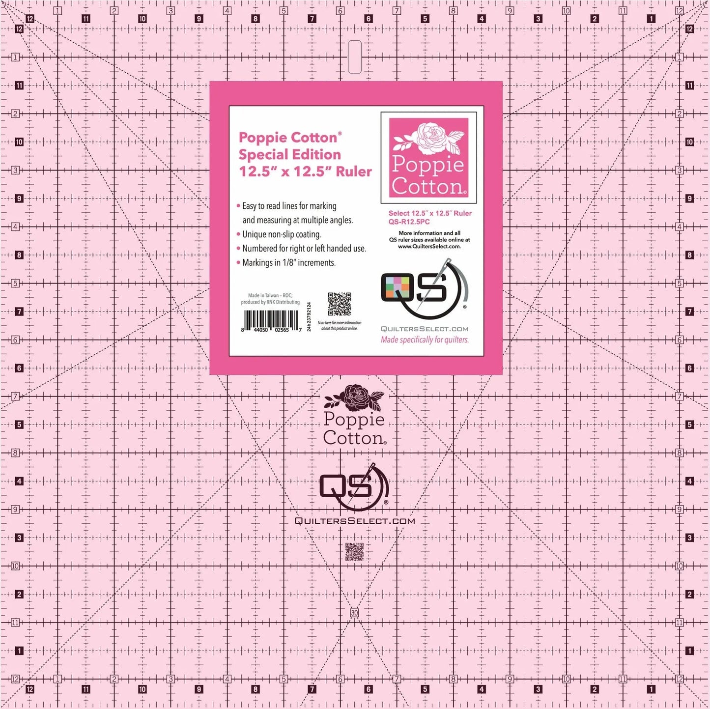 Regla Antideslizante Rosa de 12.5" Poppie Cotton de Quilters Select