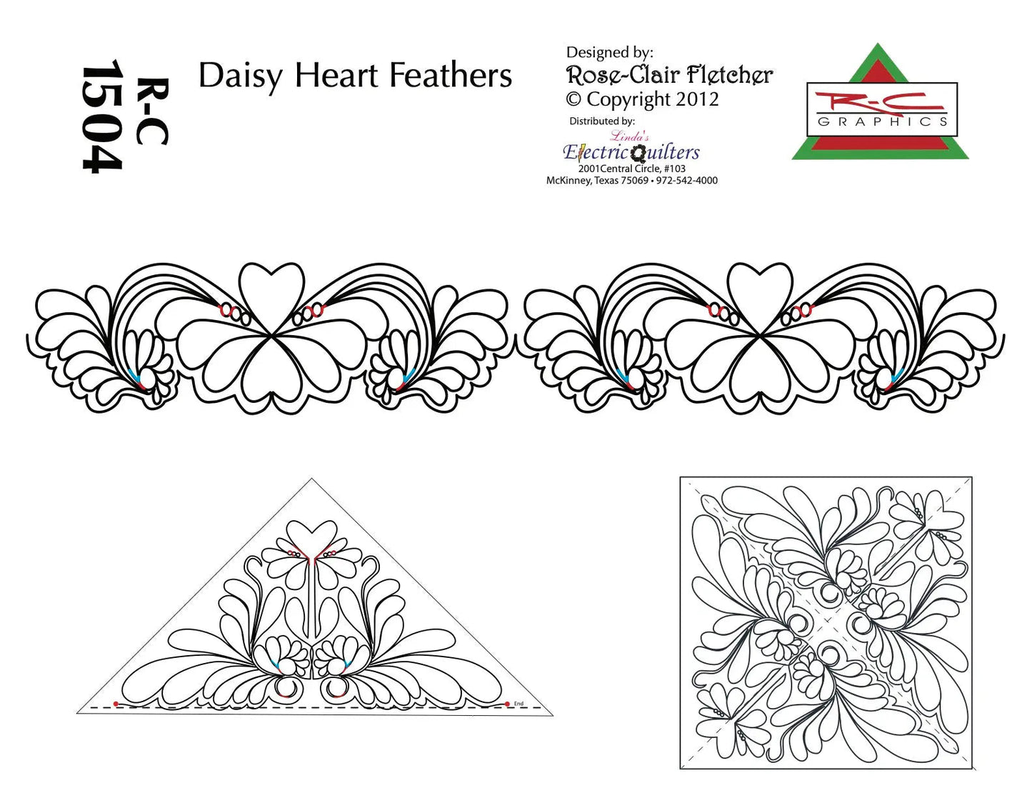 Daisy Heart Feathers Pantograph and Blocks by Rose-Clair Fletcher