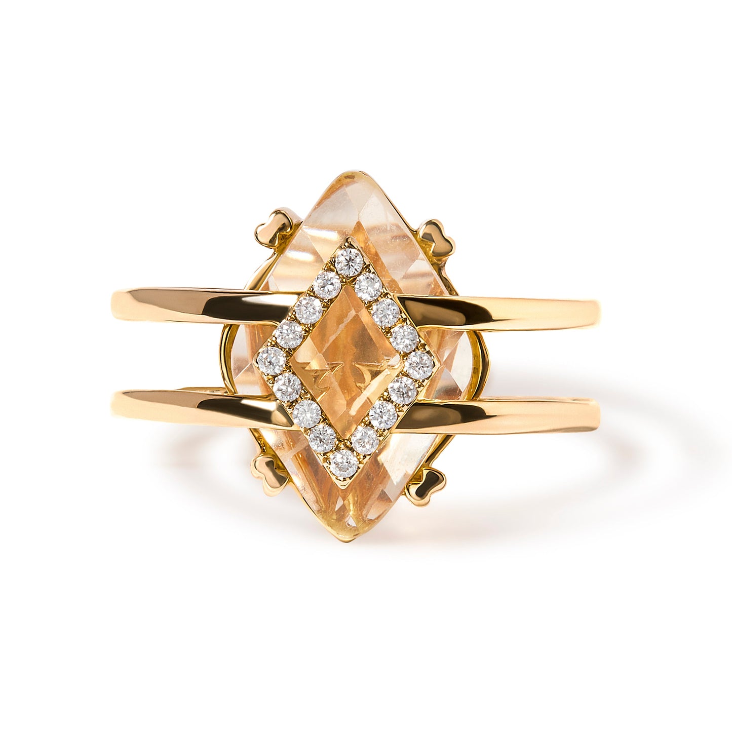 Bague en or jaune 14K avec topaze jaune taille marquise et accents de diamant
