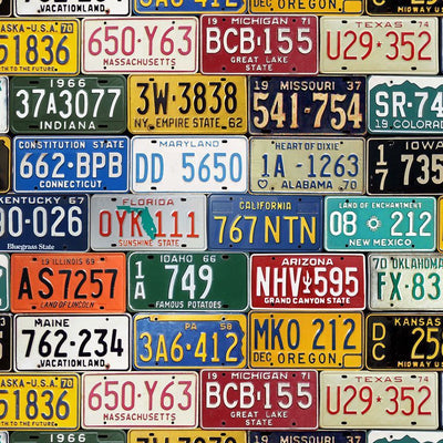 Tela de Algodón de Placas de Licencia de Route 66 - Multicolor, 44"/45" por Yarda