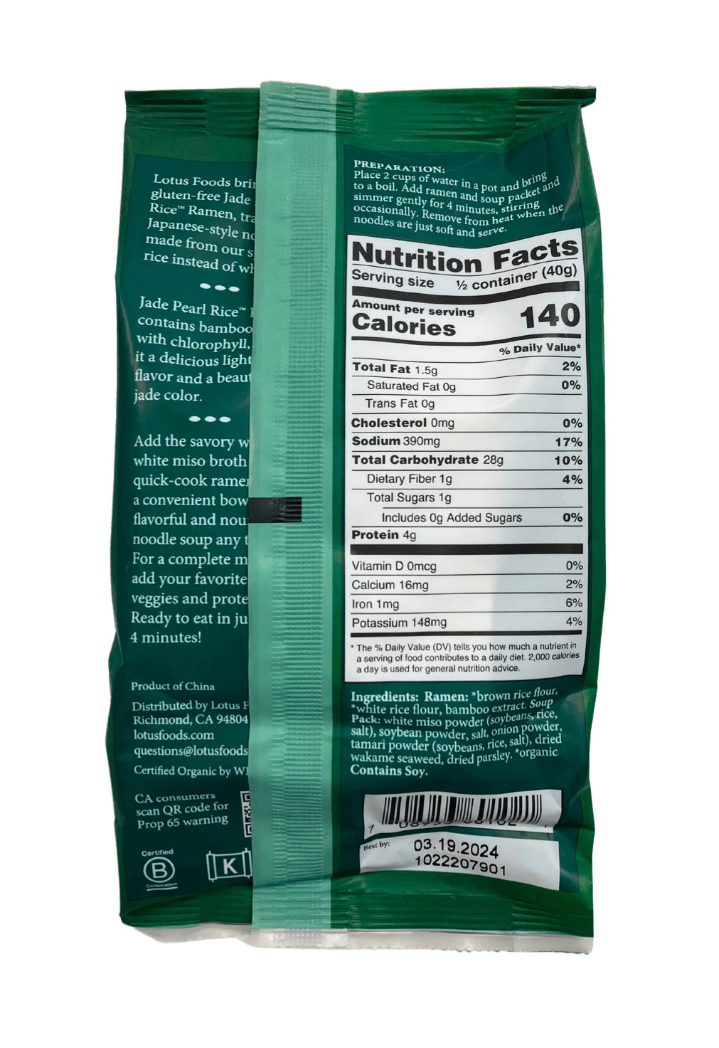 Sopa de Ramen de Arroz Lotus Foods - 2.8 oz
