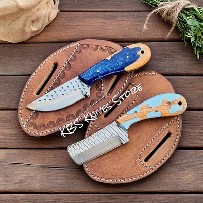 Authentic Ranch Cowboy Knife Set - 3.75" Rasp Steel Bull Cutter & Olivewood Handles - Korvel
