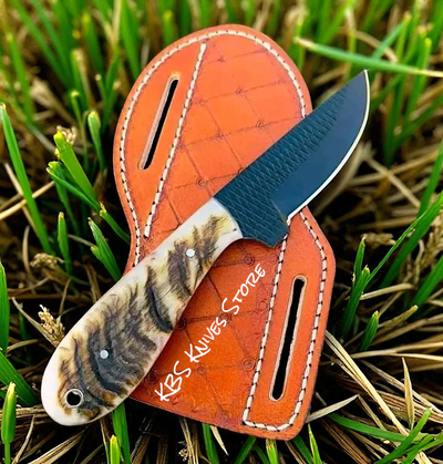 Sheep Horn Handle Rasp Blade Belt Knife – 7" with Leather Sheath - Korvel