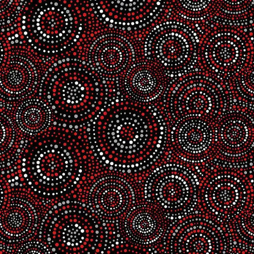 Red and Black Hexi Dots Cotton Wideback Fabric per Yard