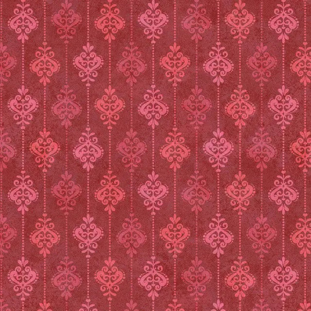 Red Operetta Damask Stripe Cotton Fabric - 43"/44" Per Yard