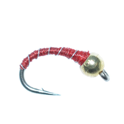3 Pack Red Zebra Midge Bead Head Nymphs - Size 16 for Trout Fishing - Korvel