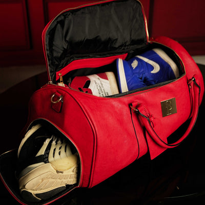 Red Tumbled Leather Weekender Duffle Bag - Korvel