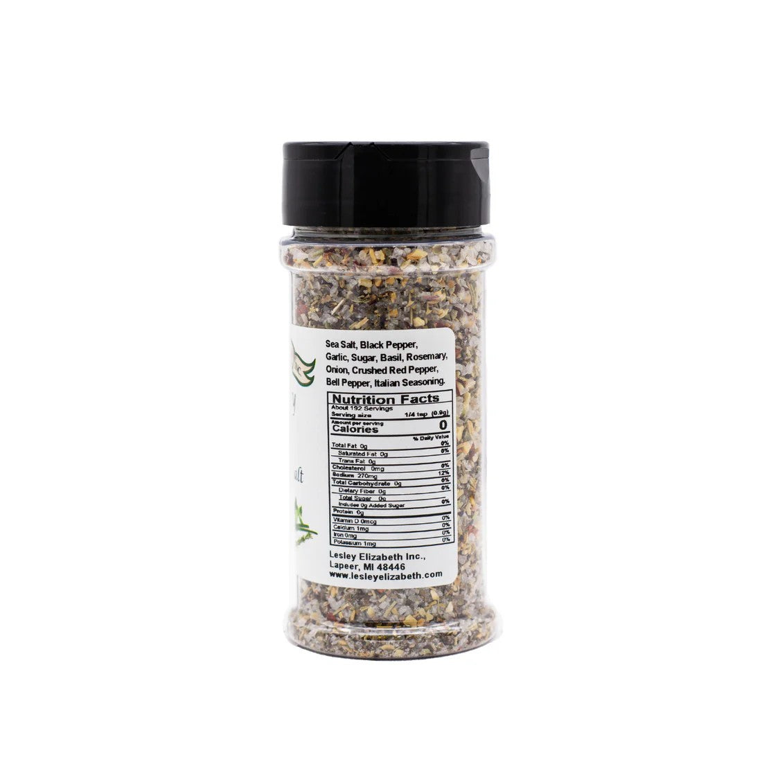 Sel de mer assaisonné aux herbes de romarin et de basilic Lesley Elizabeth - 252mL