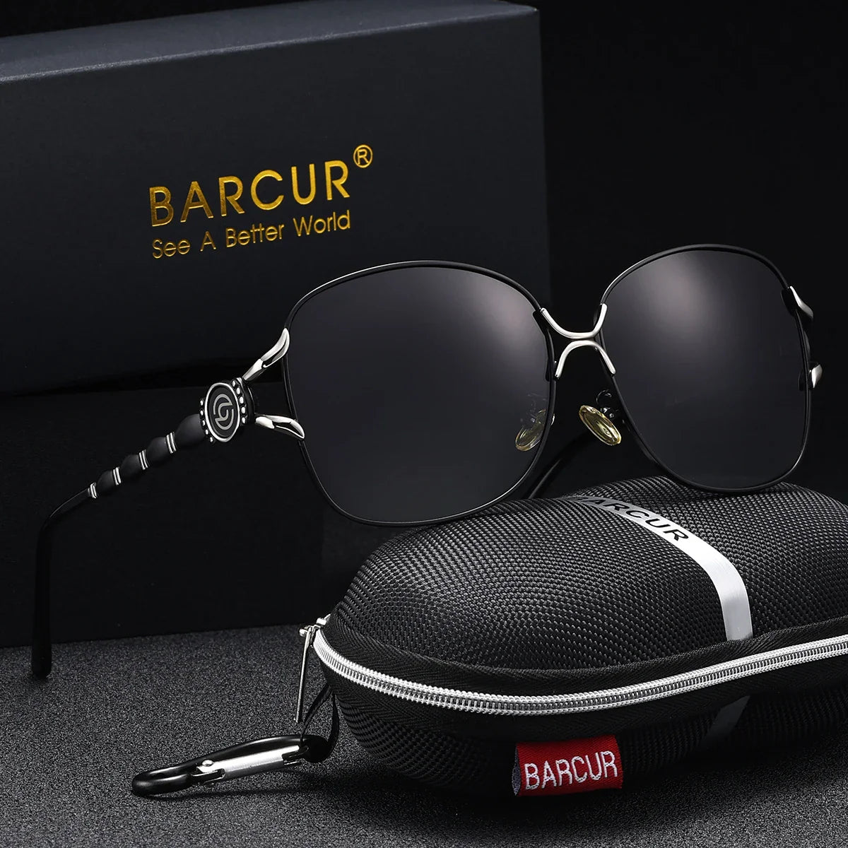 Lunettes de soleil surdimensionnées polarisées pour femmes BARCUR - Monture noire chic