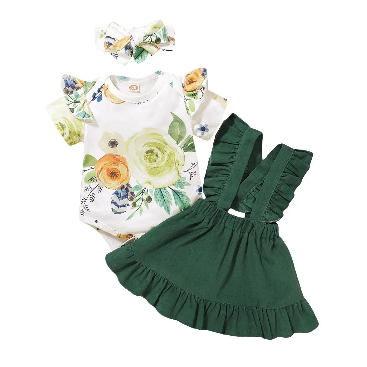 Ensemble en Coton pour Filles en Trois Pièces : Combinaison, Jupe et Bandeau