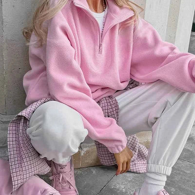 Sudadera con cremallera de forro polar de cordero CozyPink para mujer