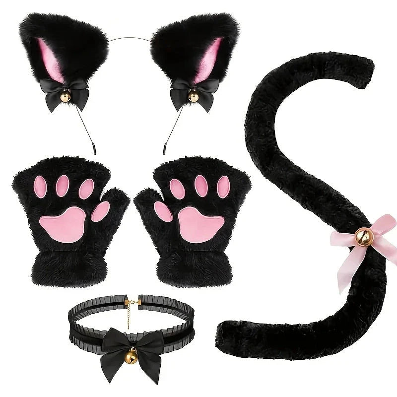Conjunto de 5 Piezas de Guantes de Patas de Gato y Diadema de Orejas de Zorro