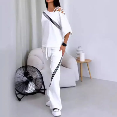 Ensemble de chemise de sport blanche en coton pour femmes et pantalon décontracté