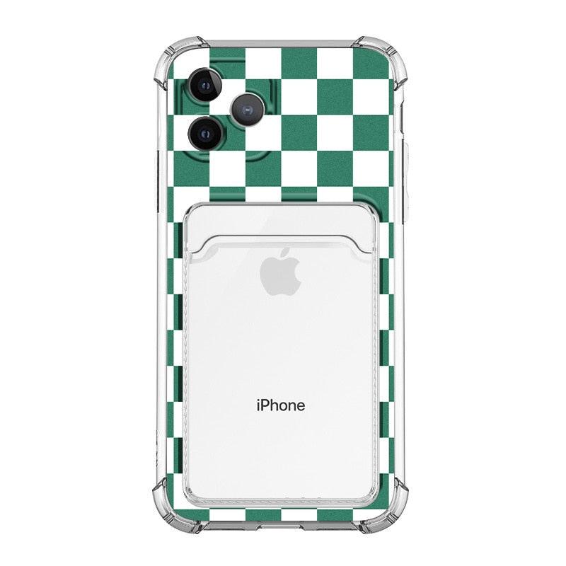 Funda de teléfono de silicona delgada y glamorosa con soporte para tarjetas para iPhone