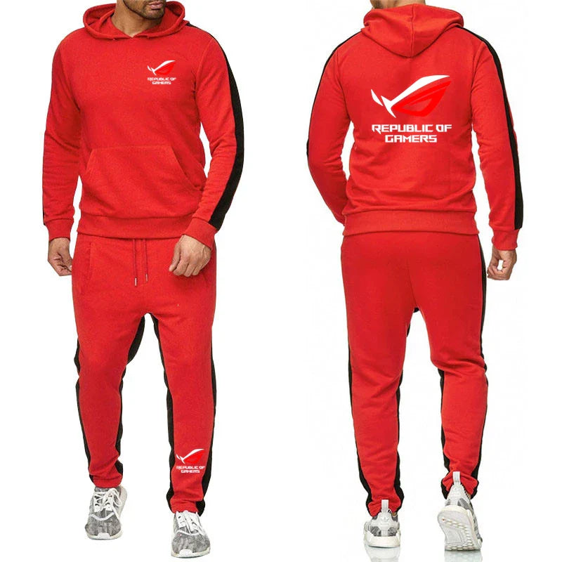 Conjunto de chándal de forro polar para hombre ROG: conjunto de jogger de color sólido