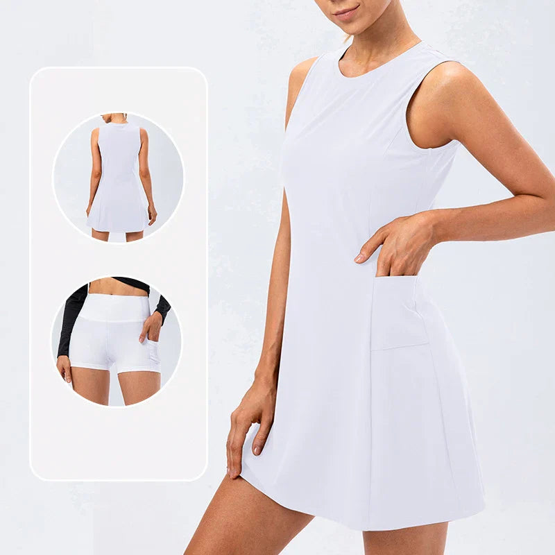 Robe de tennis sans manches pour femmes avec shorts