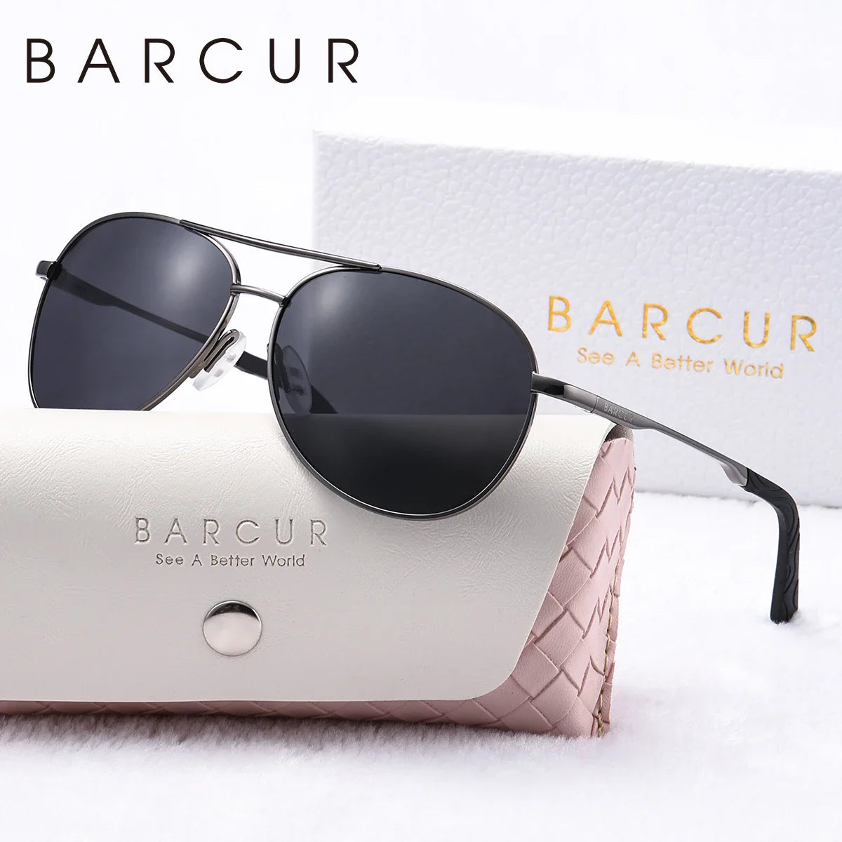 BARCUR Women's Pink Metal Polarized Sunglasses