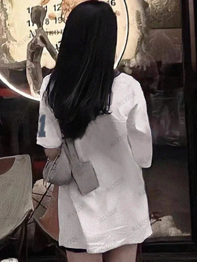 T-shirt oversized à col en V rétro No.91 pour femmes - Été 2025