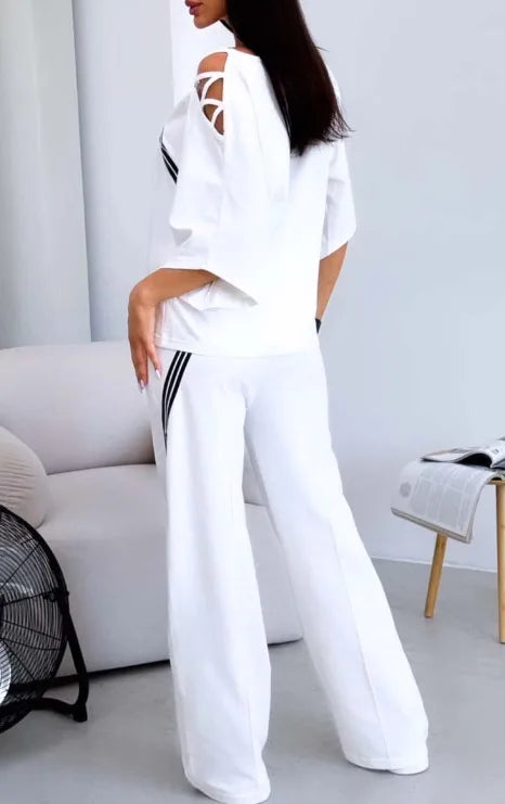 Ensemble de chemise de sport blanche en coton pour femmes et pantalon décontracté