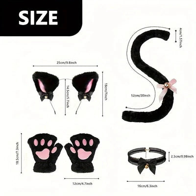 5Pcs Cat Paw Gloves & Fox Ear Headband Set