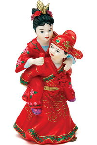 Asian Wedding Couple Figurine in Traditional Attire