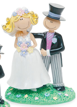 Whimsical Bridal Couple Cake Topper - 4 1/3" High