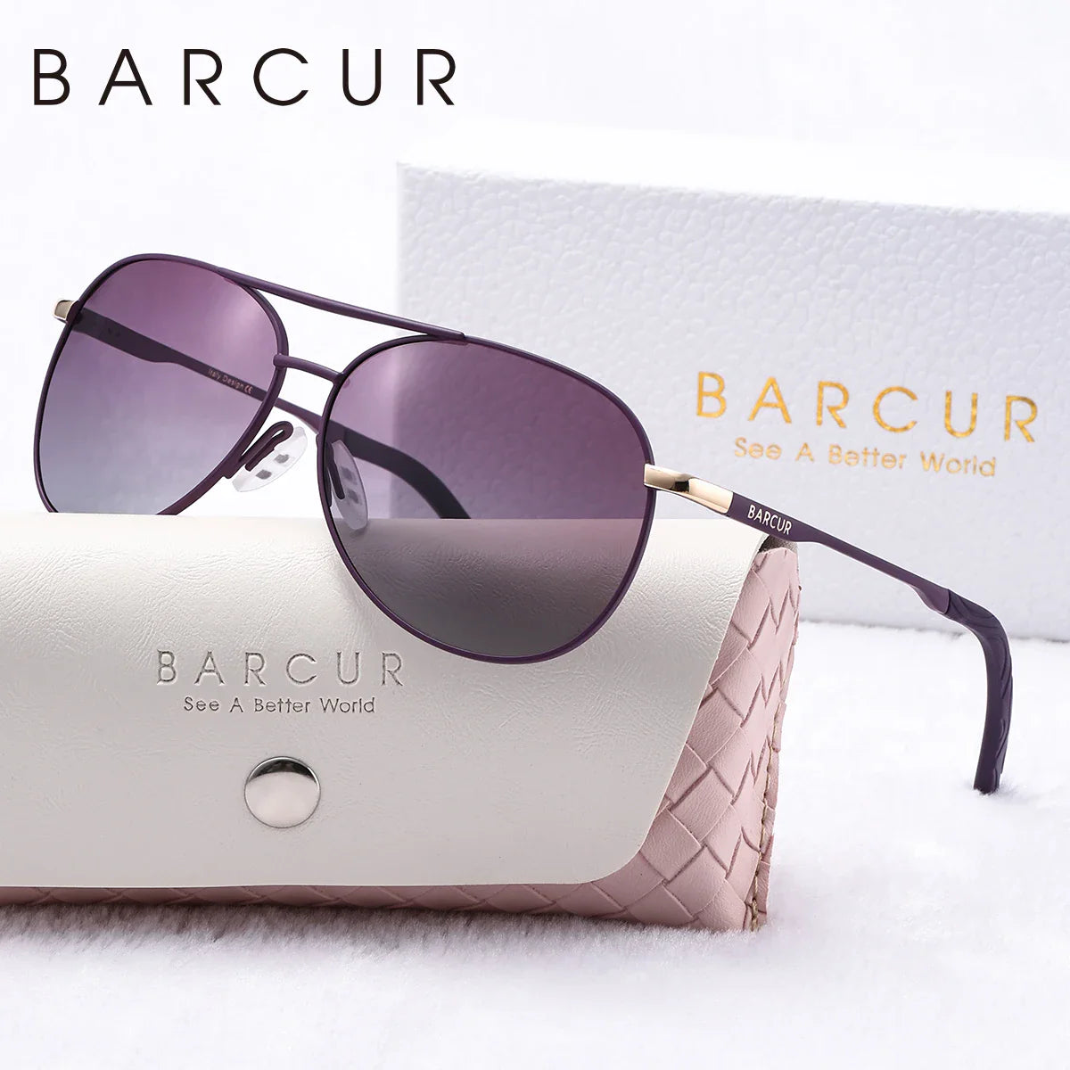 BARCUR Women's Pink Metal Polarized Sunglasses