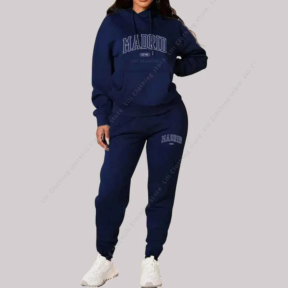 Conjunto de chándal de mujer con estampado de Madrid de 2 piezas