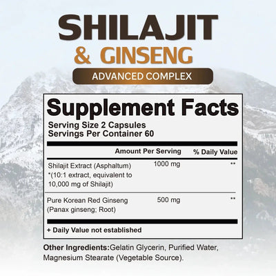 Premium Shilajit & Ginseng Supplement - 120 Capsules