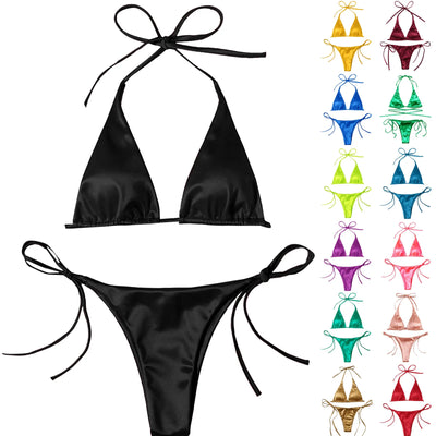 ShimmerWave Luxe Satin Brazilian Bikini Set