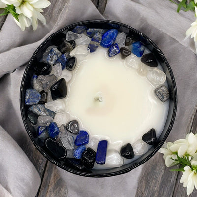 Sagittarius Crystal Candle with Obsidian, Lapis Lazuli & Quartz - 9oz