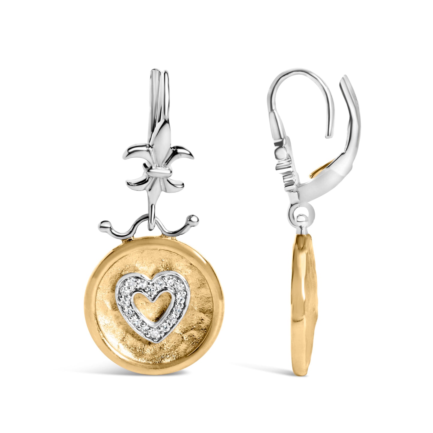 Pendientes de Corazón con Diamantes Colgantes de Plata Esterlina Bañados en Oro de 18K