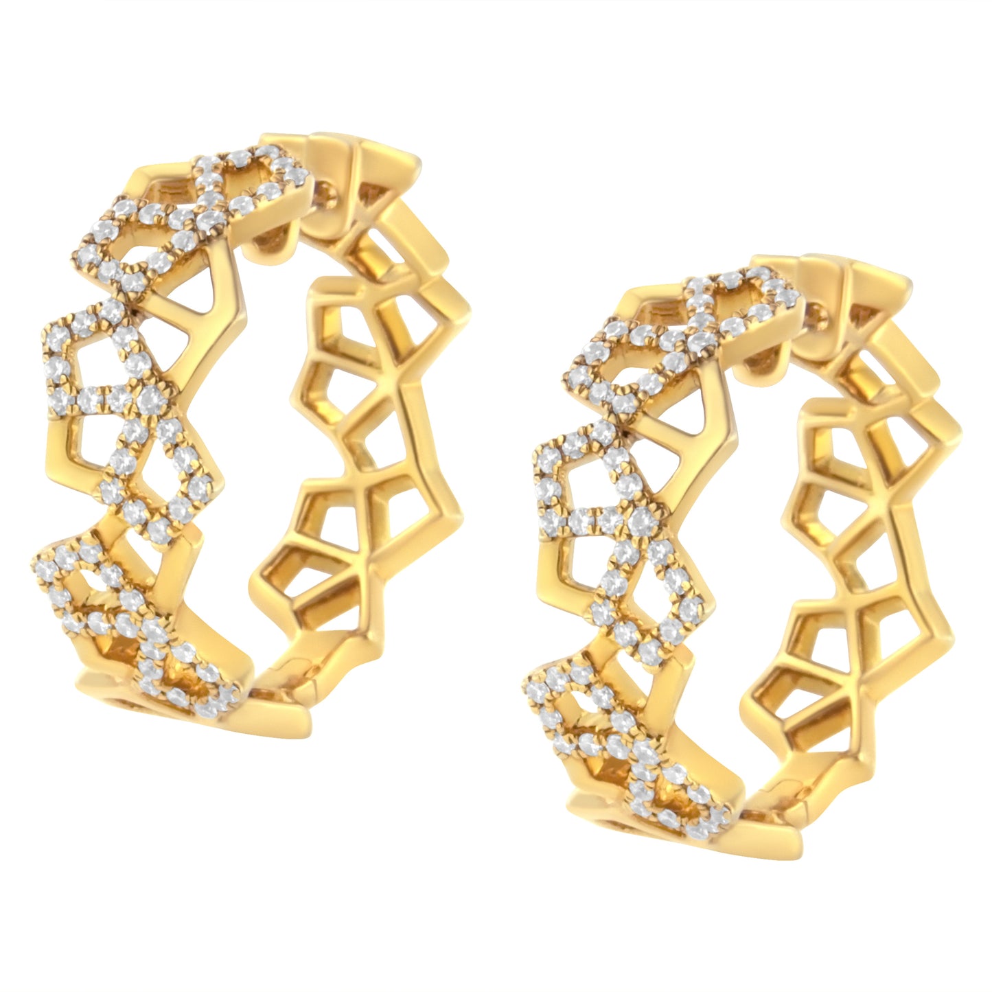 Boucles d'oreilles créoles en or jaune 14K avec diamants en nid d'abeille - 24MM