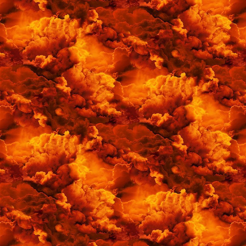 Orange Dragon Fire Sky Cotton Fabric - 44"/45" Per Yard