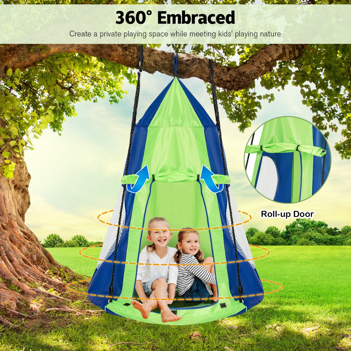 Ensemble de tente de balançoire suspendue 2-en-1 pour enfants - Vert