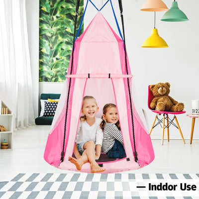 2-in-1 Kids Hanging Chair Swing Tent Set - Pink