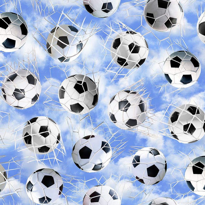 Tissu de ballons de soccer bleus dans des filets - Collection Fitness Fanatic