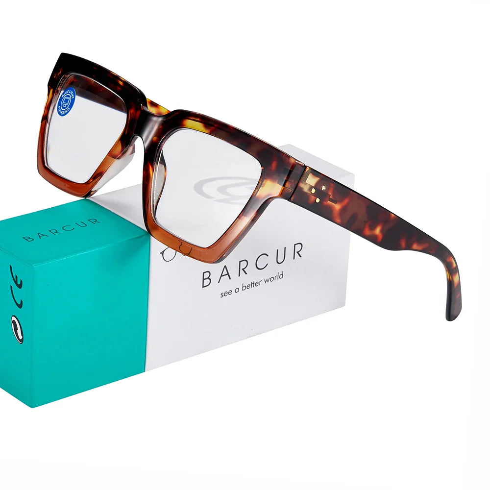 Gafas de lectura retro con patrón de leopardo BARCUR para una visión con estilo