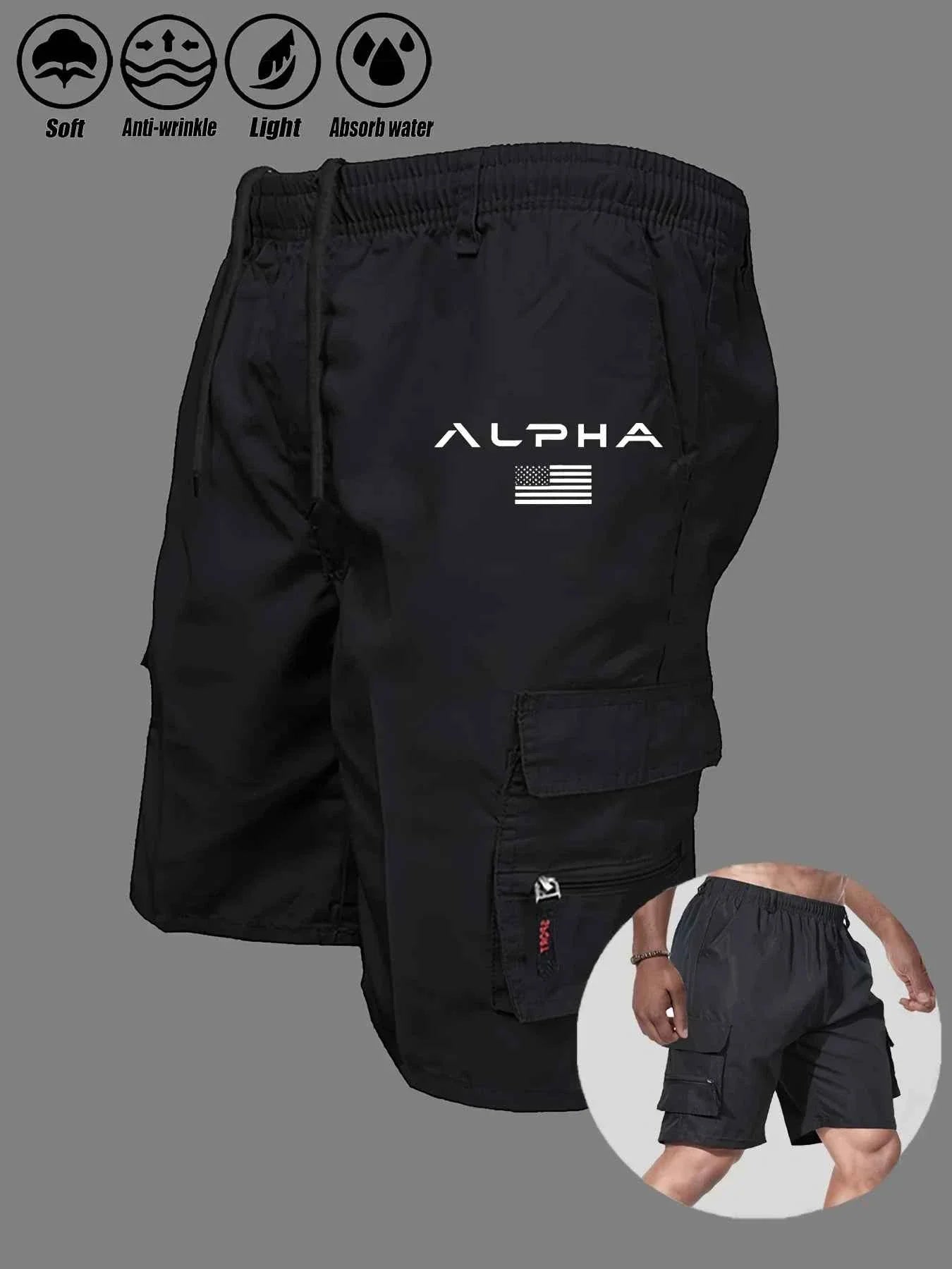 Pantalones Cortos Cargo con Bandera Americana y Águila - Múltiples Bolsillos