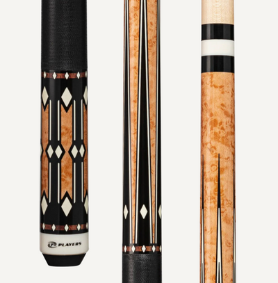 Premium Players Light Coffee Birdseye Cue with Imitation Bone and Black Linen Wrap - Korvel