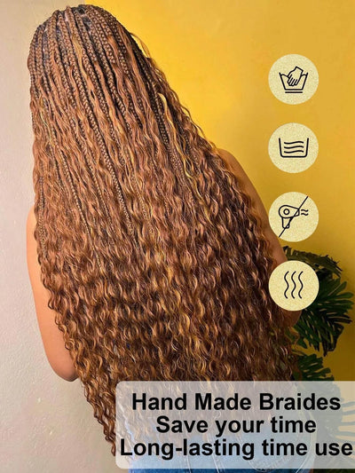 Boho Knotless Braided Wig with Curly Ends - Ombre Blonde